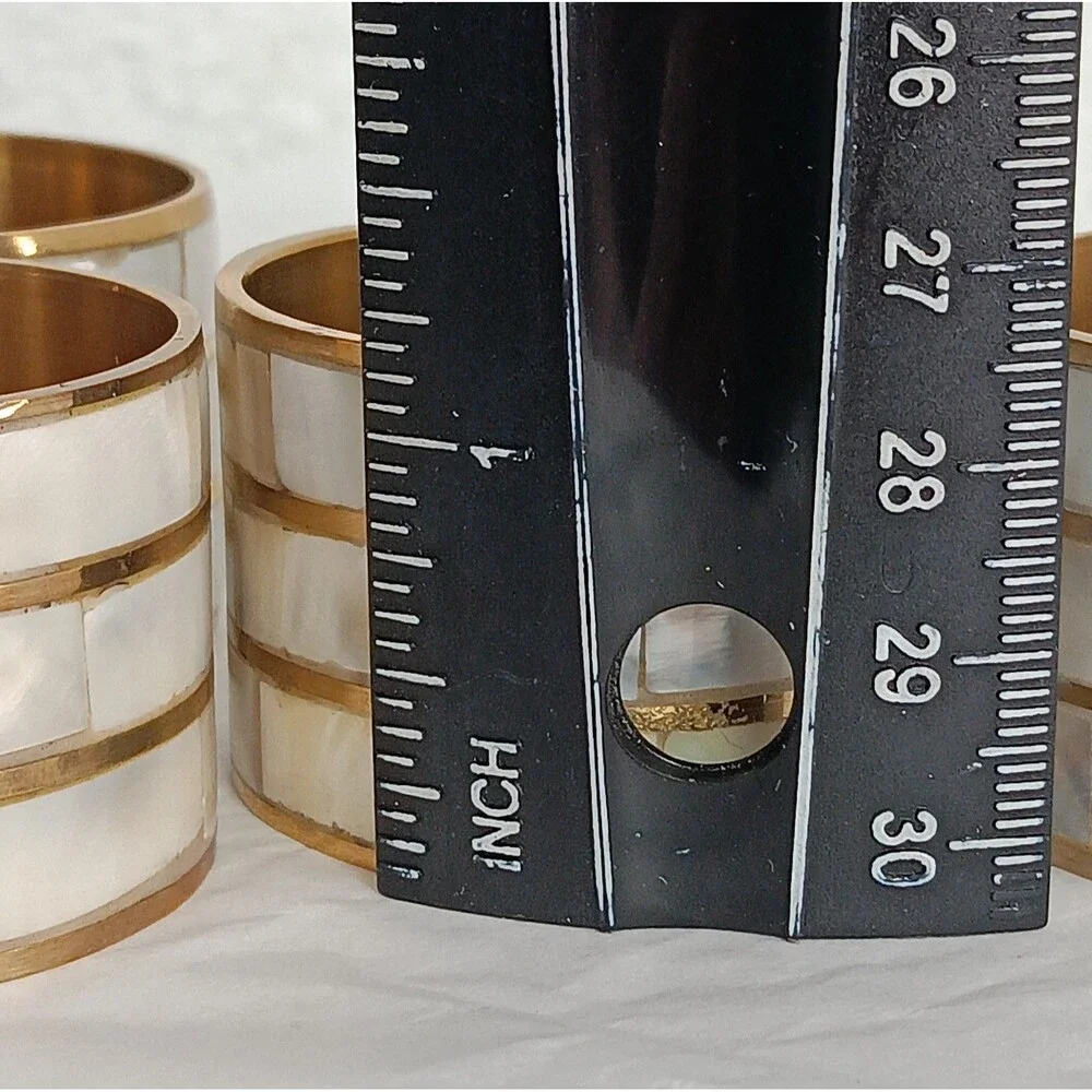 4 Mother of Pearl Napkin Ring Holders Brass Boho Seaside Table Setting